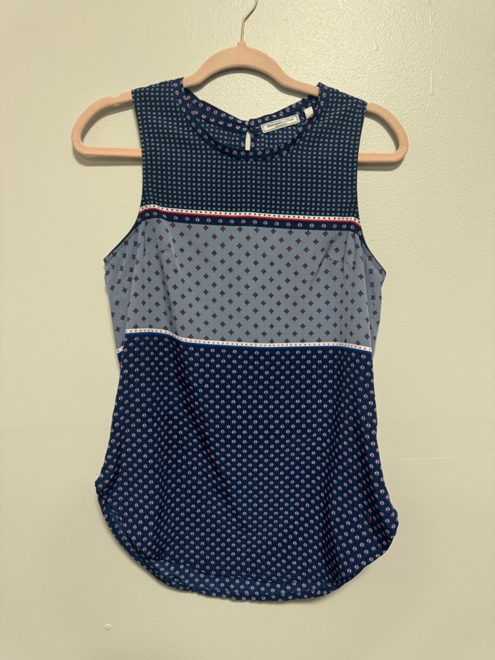 Abercrombie and Fitch Geometric Pattern Blue and Red Sleeveless Blouse